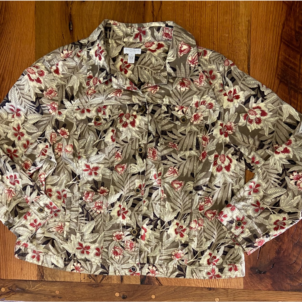 Charter Club Woman Lightweight Stretch Cotton Jacket, Pretty Floral Print, Sz 2X